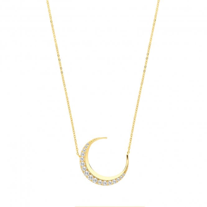 Eternity 9ct Gold Cubic Zirconia Crescent Moon Necklet