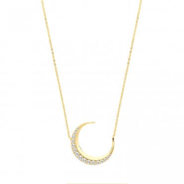 9ct Gold Cubic Zirconia Crescent Moon Necklet