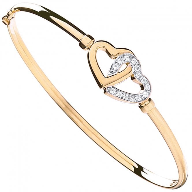 Eternity 9ct Gold Cubic Zirconia Entwined Heart Bangle
