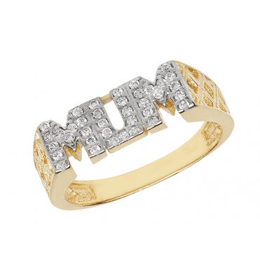 9ct Gold Cubic Zirconia Mum Ring Size O