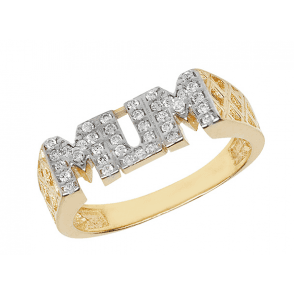 9ct Gold Cubic Zirconia Mum Ring Size S