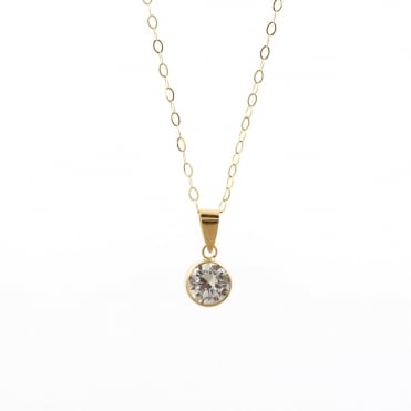 9ct Gold Cubic Zirconia Pendant and 16'' Trace Chain