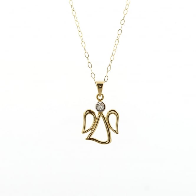 Eternity 9ct Gold Cubic Zirconia Set Angel Pendant and 16'' Trace Chain