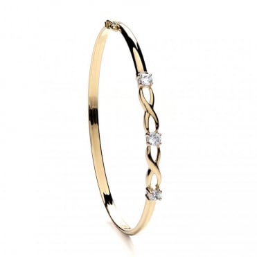 9ct Gold Cubic Zirconia Set Double Kiss Oval Bangle