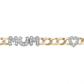 9ct Gold Cubic Zirconia Set MUM & 2 Hearts Bracelet
