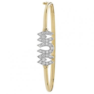 9ct Gold Cubic Zirconia Set MUM Oval Hinged Bangle