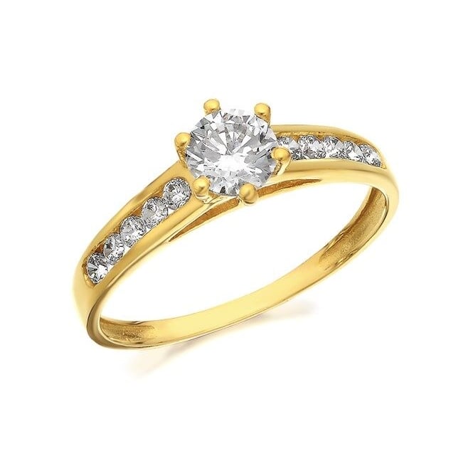 Eternity 9ct Gold Cubic Zirconia Soitaire and Shoulder Ring Size N