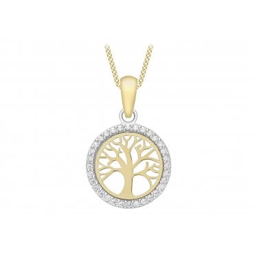 9ct Gold Cubic Zirconia Tree of Life Pendant and 16'' Chain