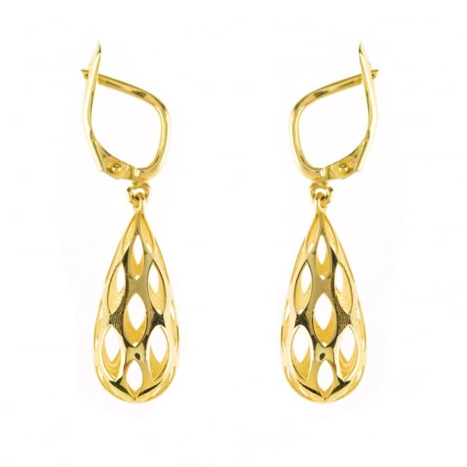 Eternity 9ct Gold Cut Out Diamond Cut Teardrop Earrings