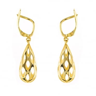 9ct Gold Cut Out Diamond Cut Teardrop Earrings