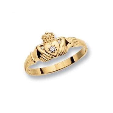 9ct Gold CZ Set Claddagh Ring Size N