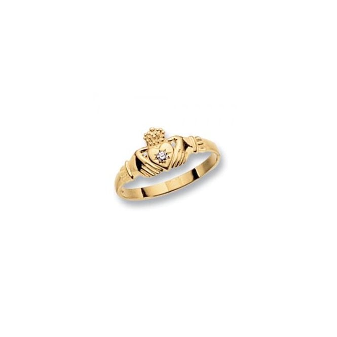 Eternity 9ct Gold CZ Set Claddagh Ring Size O