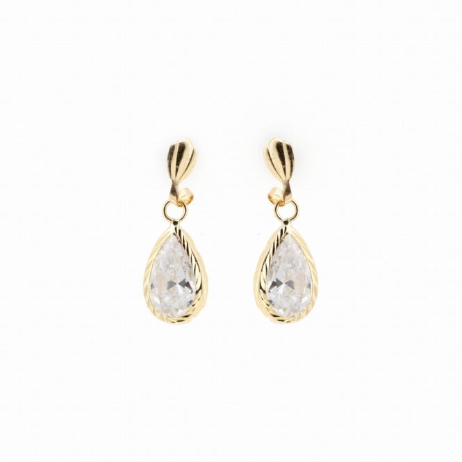 Eternity 9ct Gold Diamond Cut Cubic Zirconia Teardrop Earrings