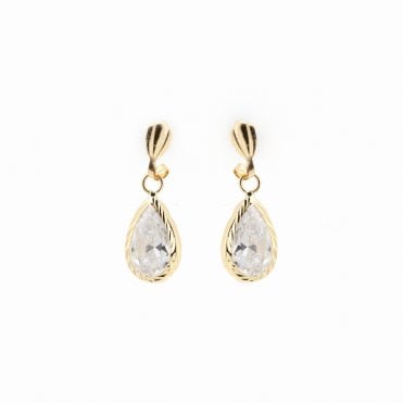 9ct Gold Diamond Cut Cubic Zirconia Teardrop Earrings