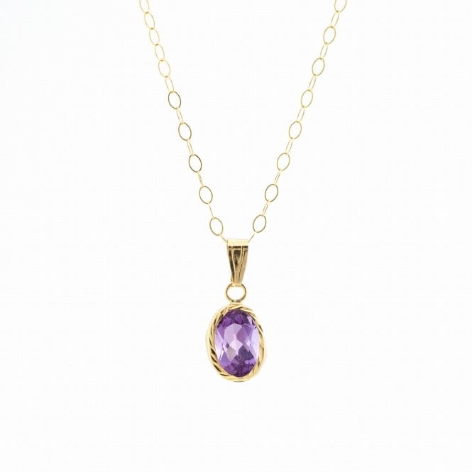 Eternity 9ct Gold Diamond Cut Oval Amethyst Pendant and 16'' Trace Chain