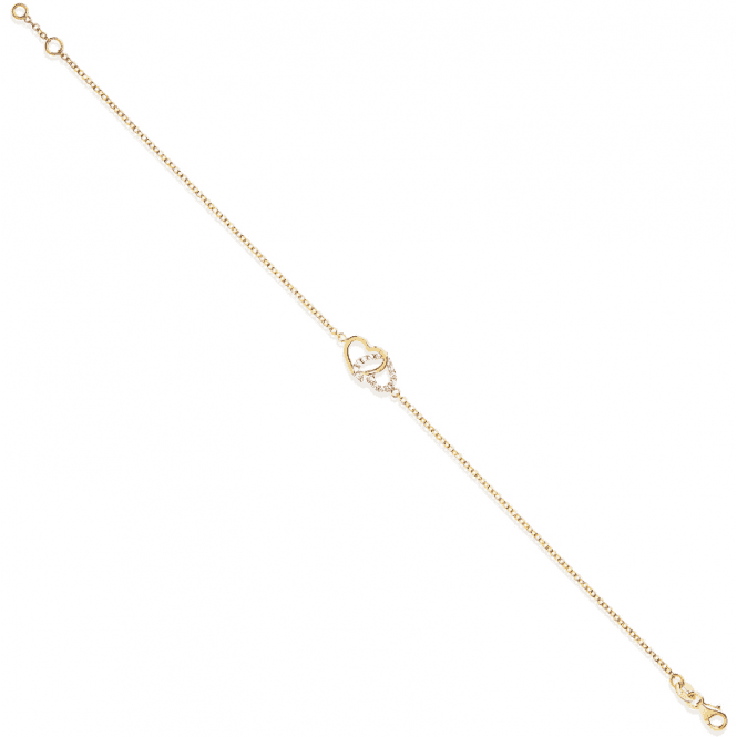 Eternity 9ct Gold Double Heart and Cubic Zirconia Fine Bracelet
