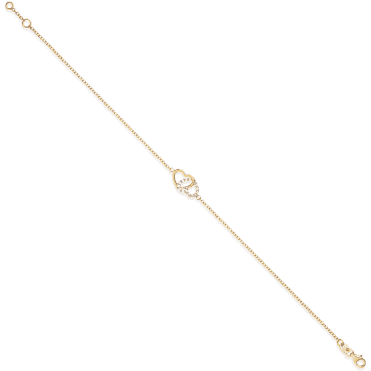9ct Gold Double Heart and Cubic Zirconia Fine Bracelet