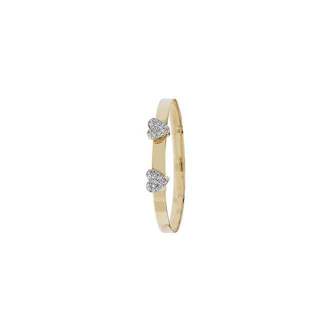 Eternity 9ct Gold ExpandingBaby/Kids Bangle with 2 Cubic Zirconia Hearts