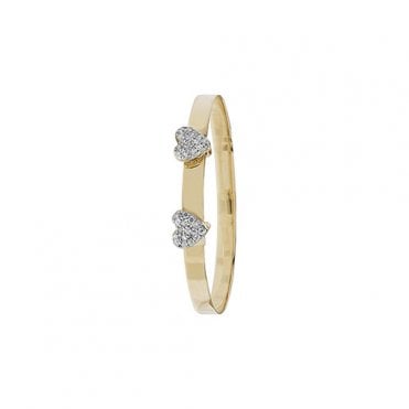9ct Gold ExpandingBaby/Kids Bangle with 2 Cubic Zirconia Hearts
