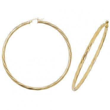 9ct Gold Extra Large Round 62mm Twisted Creole Hoop Earrings