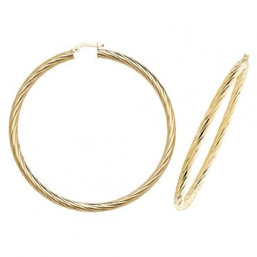 9ct Gold Extra Large Round 68mm Twisted Creole Hoop Earrings