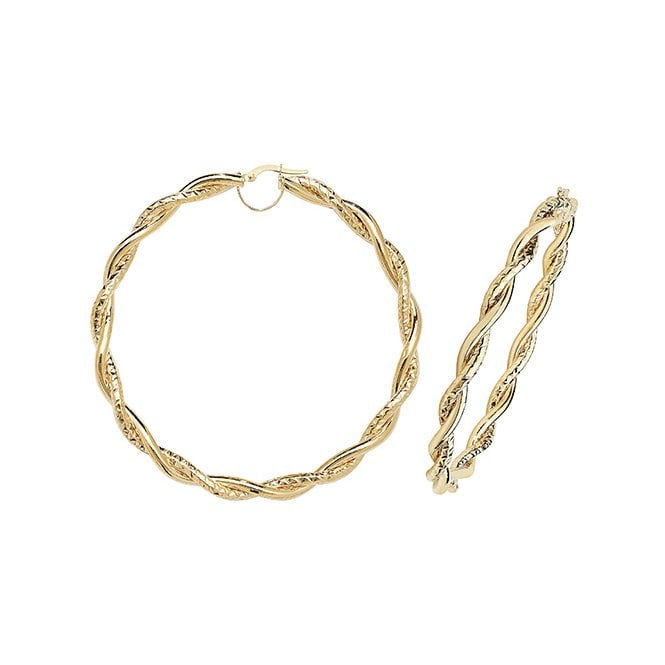 Eternity 9ct Gold Extra Large Round 70mm Twisted Creole Hoop Earrings