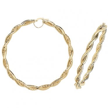 9ct Gold Extra Large Round 70mm Twisted Creole Hoop Earrings