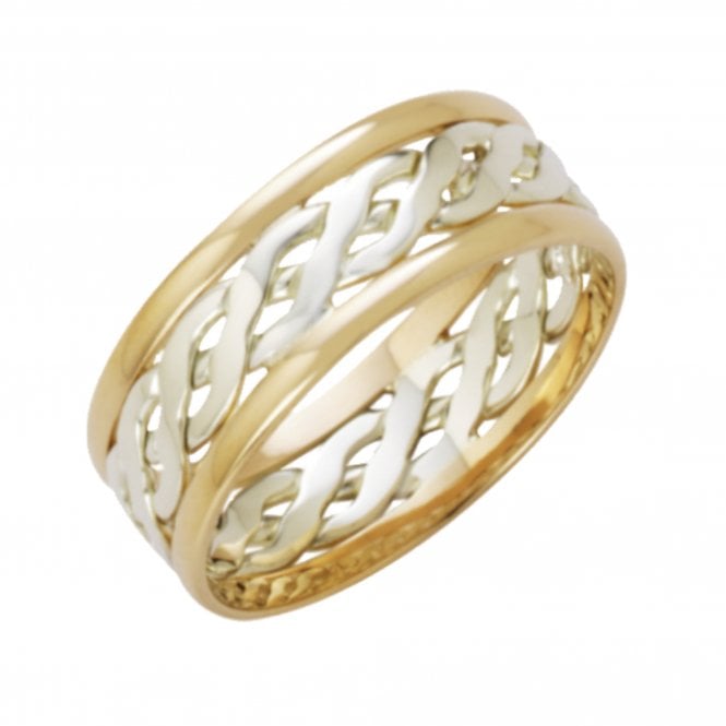 Eternity 9ct Gold Fancy Open 2 Colour Celtic Wedding Ring Size T