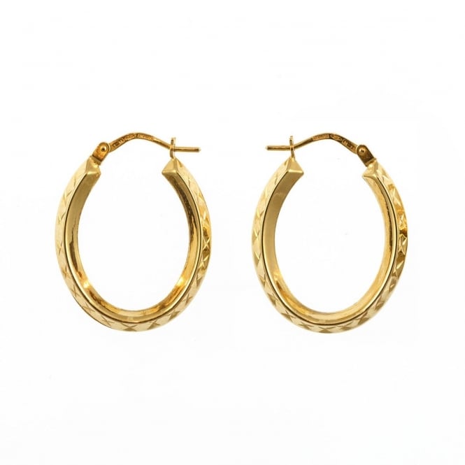 Eternity 9ct Gold Fancy Oval Diamond Cut Creole Hoop Earrings