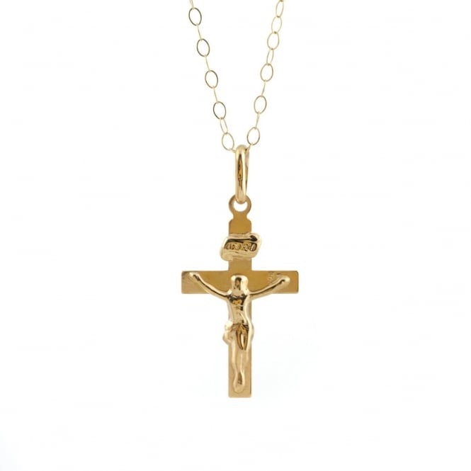 Eternity 9ct Gold Flat Crucifix Pendant and 16'' Trace Chain