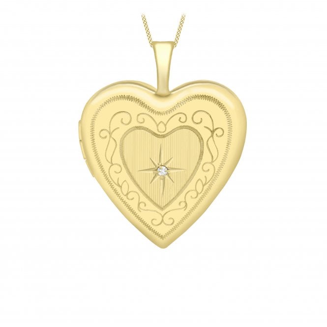 Eternity 9ct Gold Heart Shape Diamond Set 20mm Locket and 16'' Chain
