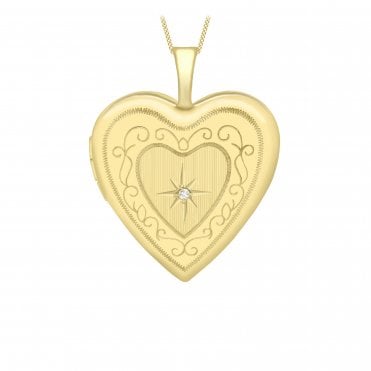 9ct Gold Heart Shape Diamond Set 20mm Locket and 16'' Chain