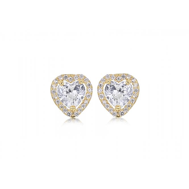 Eternity 9ct Gold Heart Shaped Cubic Zirconia Halo Stud Earrings