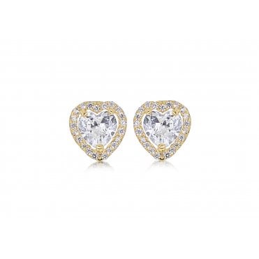 9ct Gold Heart Shaped Cubic Zirconia Halo Stud Earrings