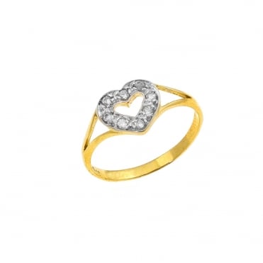 9ct Gold Kids Cubic Zirconia Heart Ring Size G
