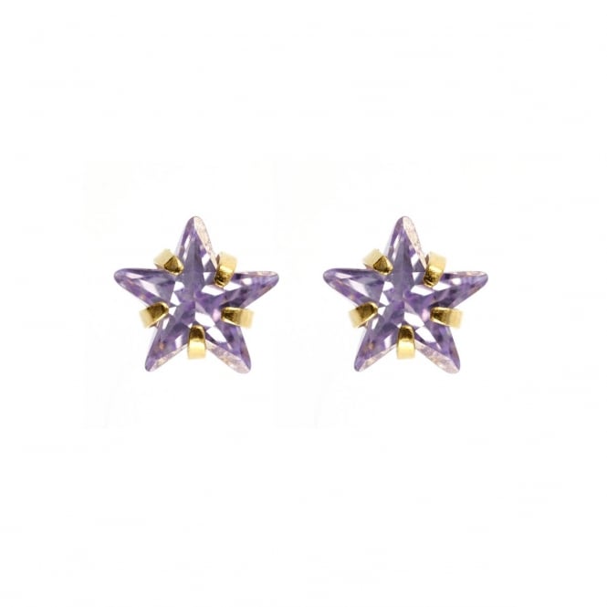 Eternity 9ct Gold Kids Purple Cubic Zirconia Star Stud Earrings