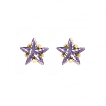 9ct Gold Kids Purple Cubic Zirconia Star Stud Earrings