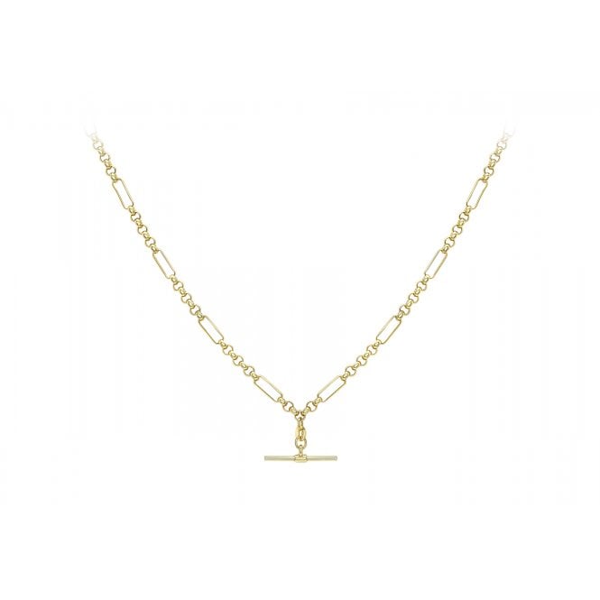 Eternity 9ct Gold Ladies 18'' Hollow Figaro Belcher Necklace & T-Bar