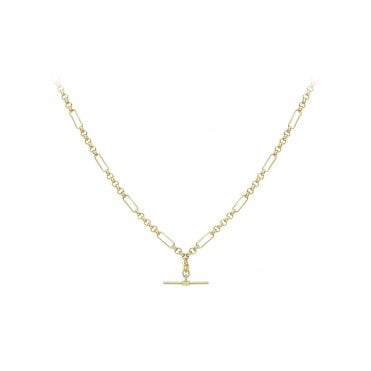 9ct Gold Ladies 18'' Hollow Figaro Belcher Necklace & T-Bar