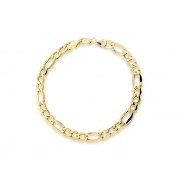 9ct Gold Ladies 3+1 7 1/2'' Figaro Bracelet