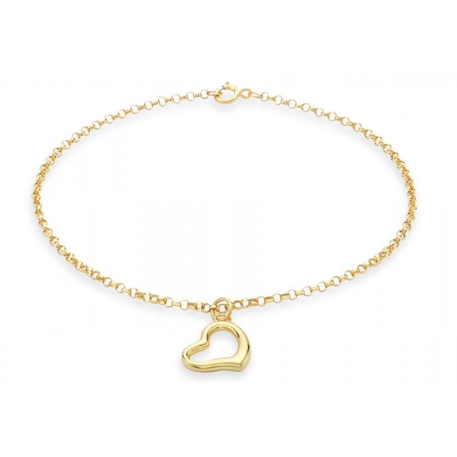 Eternity 9ct Gold Ladies Belcher with Open Heart Charm Bracelet