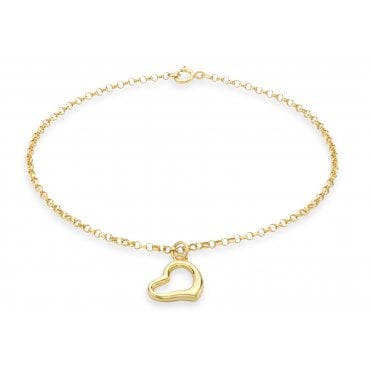 9ct Gold Ladies Belcher with Open Heart Charm Bracelet