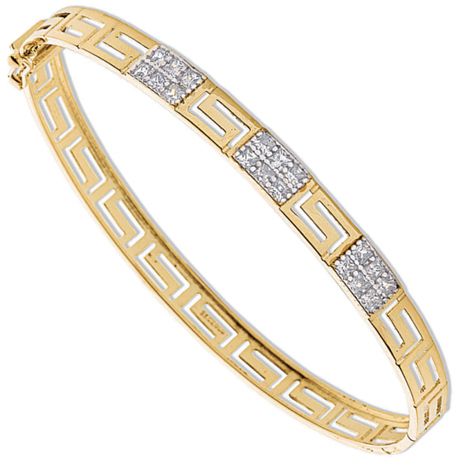 Eternity 9ct Gold Ladies Cubic Zirconia Greek Key Bangle