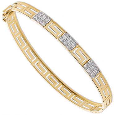 9ct Gold Ladies Cubic Zirconia Greek Key Bangle