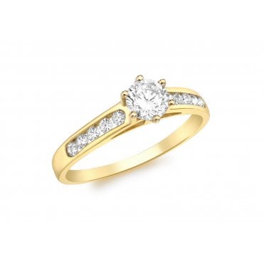 9ct Gold Ladies Cubic Zirconia Ring with Cubic Zirconia Shoulders Size J