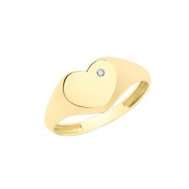 9ct Gold Ladies CZ Heart Signet Ring N