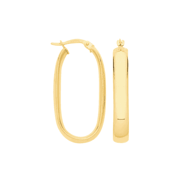 9ct Gold Ladies Large Rectangular Hoop Earrings