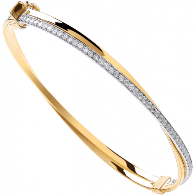 Eternity 9ct Gold Ladies Oval Cubic Zirconia Crossover Bangle