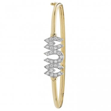 9ct Gold Ladies Oval Cubic Zirconia Mum Bangle