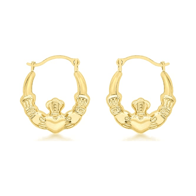 Eternity 9ct Gold Large 24mm Claddagh Creole Hoop Earrings